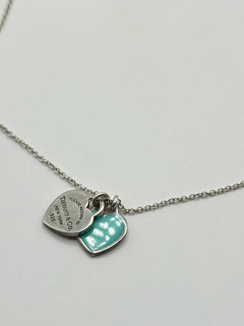 Tiffany & Co. Return to Tiffany Mini double Heart tag pendant necklace 16inch